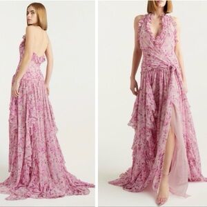 NWT Cinq a Sept Agatha Chiffon Ruffled Gown in Vibrant Plum Multi